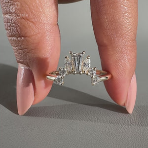 Round diamond band with crown wedding band.