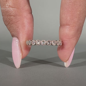 Round Rose Cut Diamond Band in rose gold with milgrain detail.

