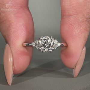Double prong setting in white gold engagement ring.
