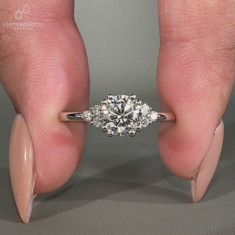 Double prong setting in white gold engagement ring.
