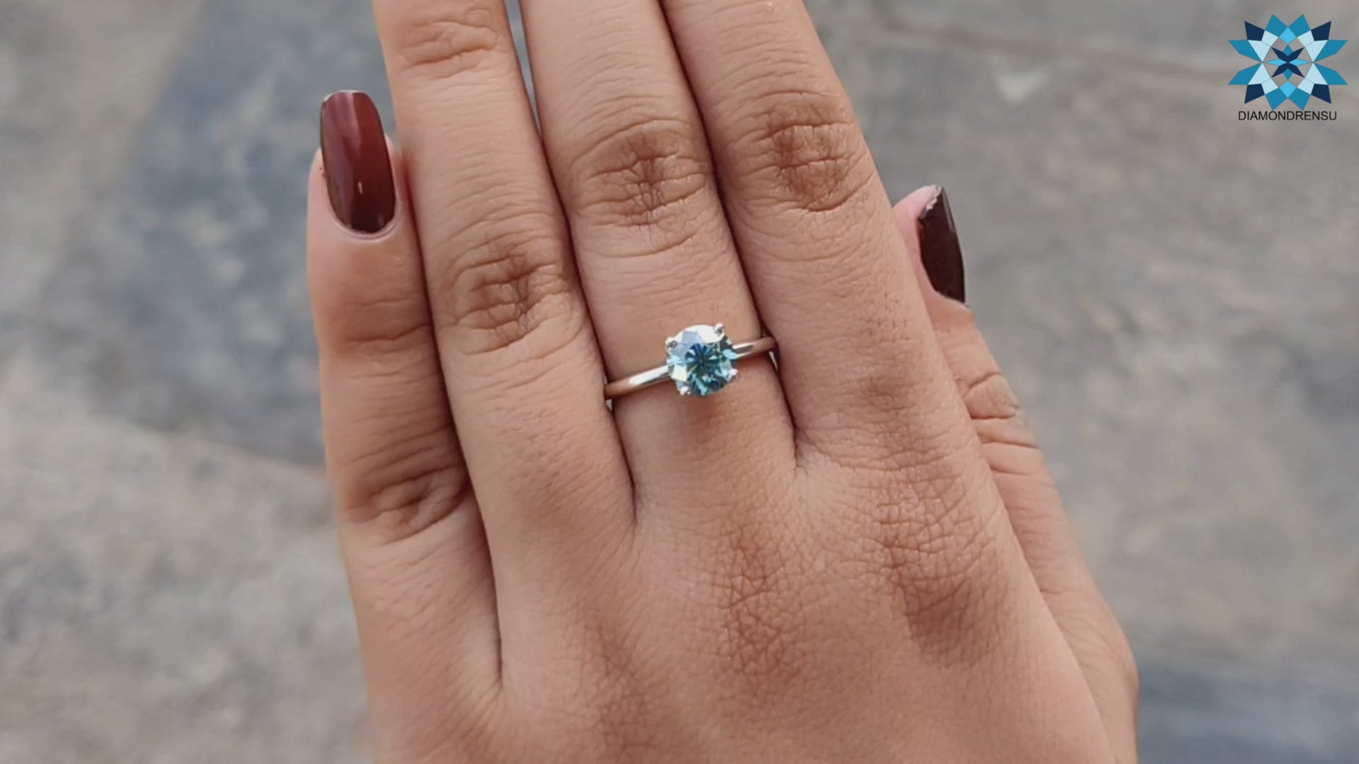 1.19 CT Round Cyan Blue Moissanite Solitaire Engagement Ring