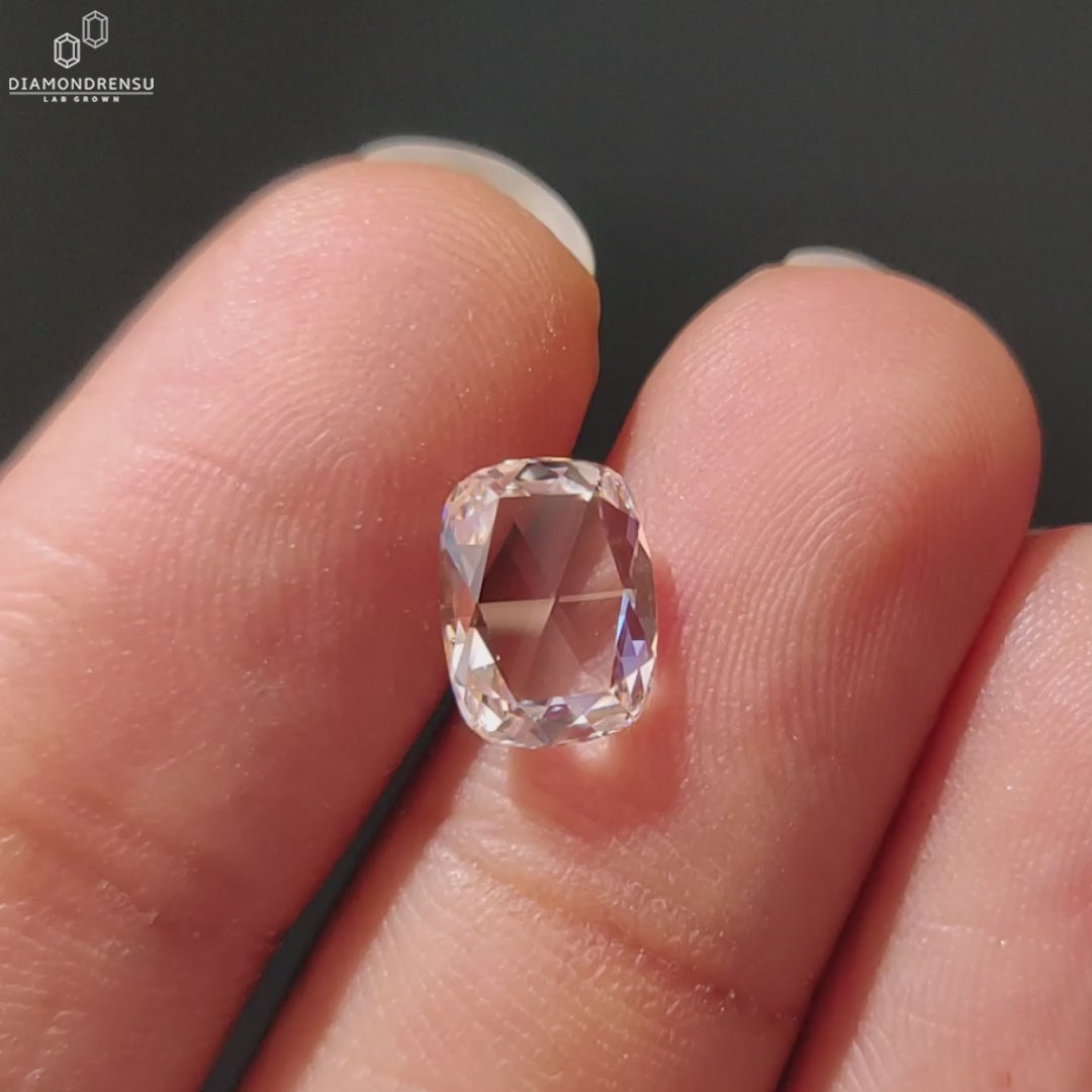 Elongated Cushion Cut Rose Cut Lab Created Diamond For Engagement Ring