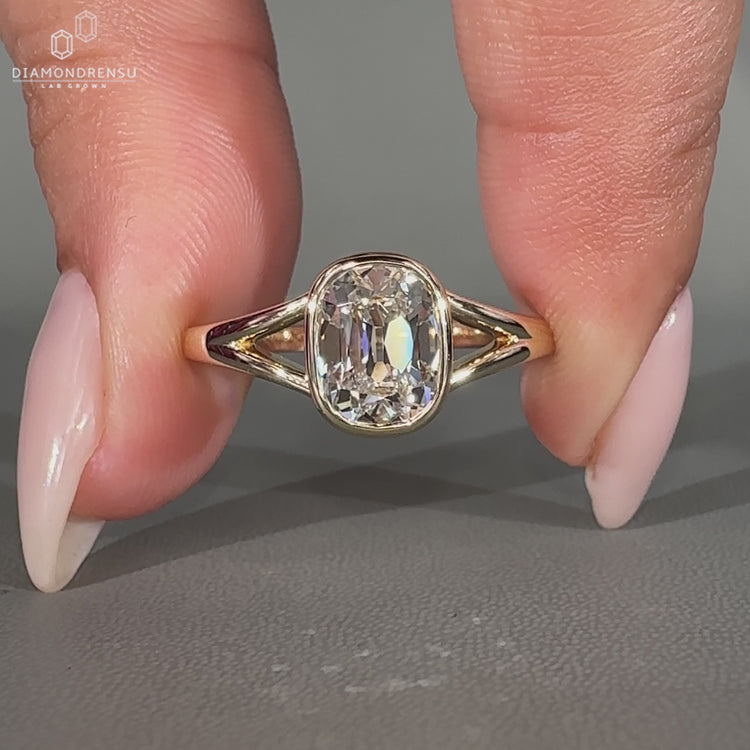 Cushion Old Mine Cut Ring split shank design.
