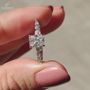 1.01 CT Radiant Cut Lab-Grown Diamond, Side Marquise and Round Cut Floating Bubble Pave Set Ring