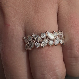 Marquise and round wedding band in two row eternity band.
