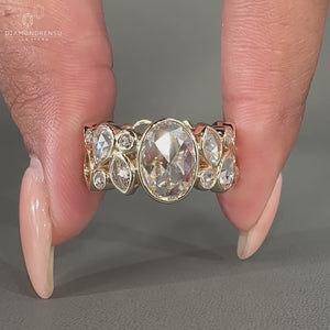 Oval rose cut diamond ring for a distinctive look.