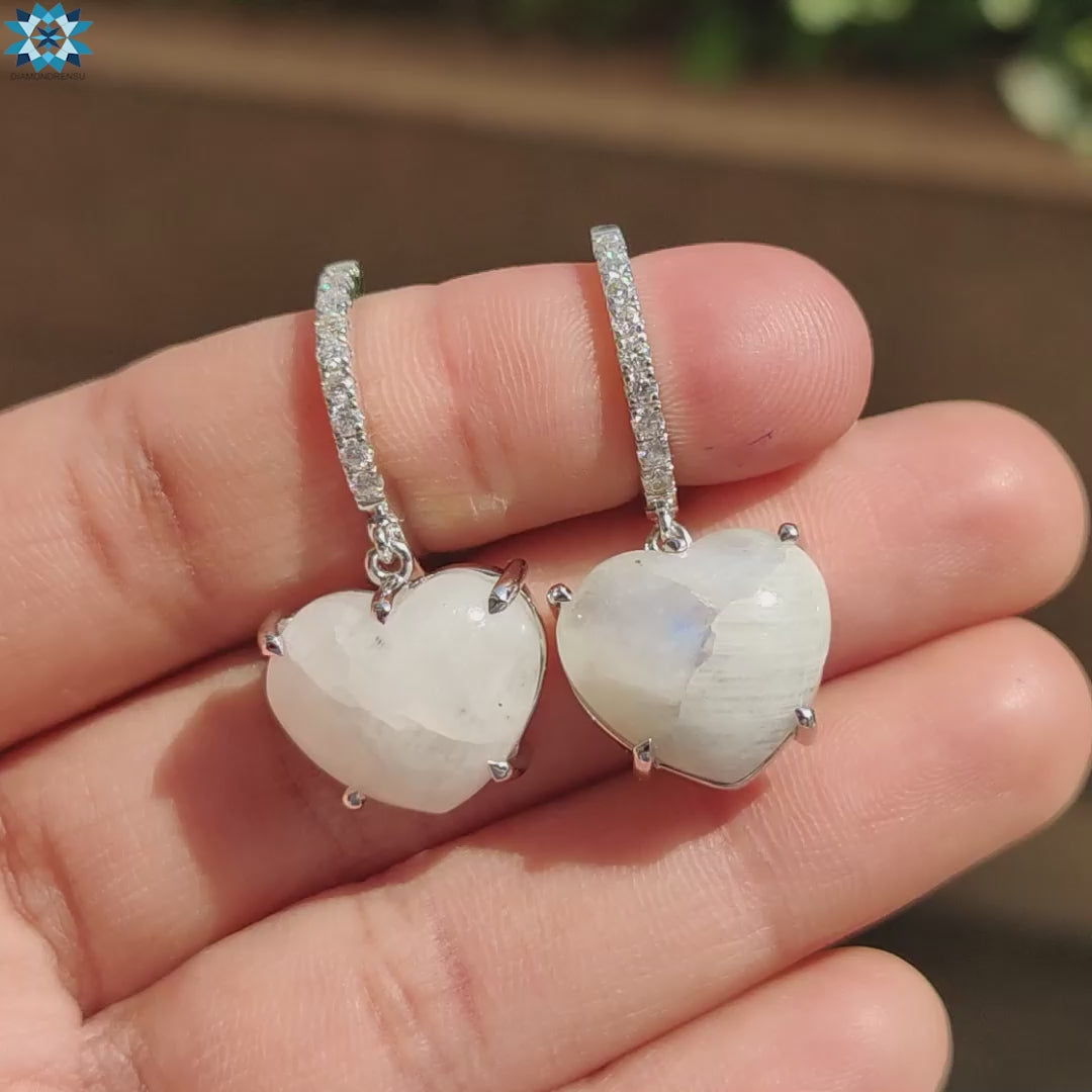 Heart Shape Moon Stone Dangle Drop Earrings