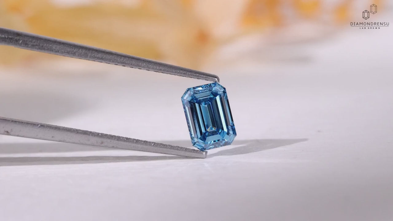 0.86 CT Emerald Cut Blue Lab Grown Diamond, Loose Diamond for Custom Engagement Ring