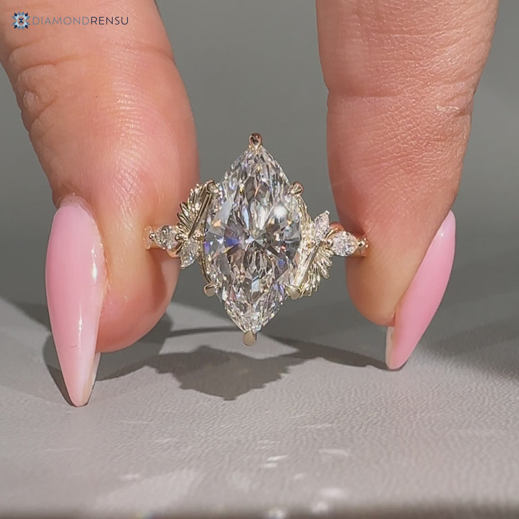 Marquise diamond ring nature inspired leaf design