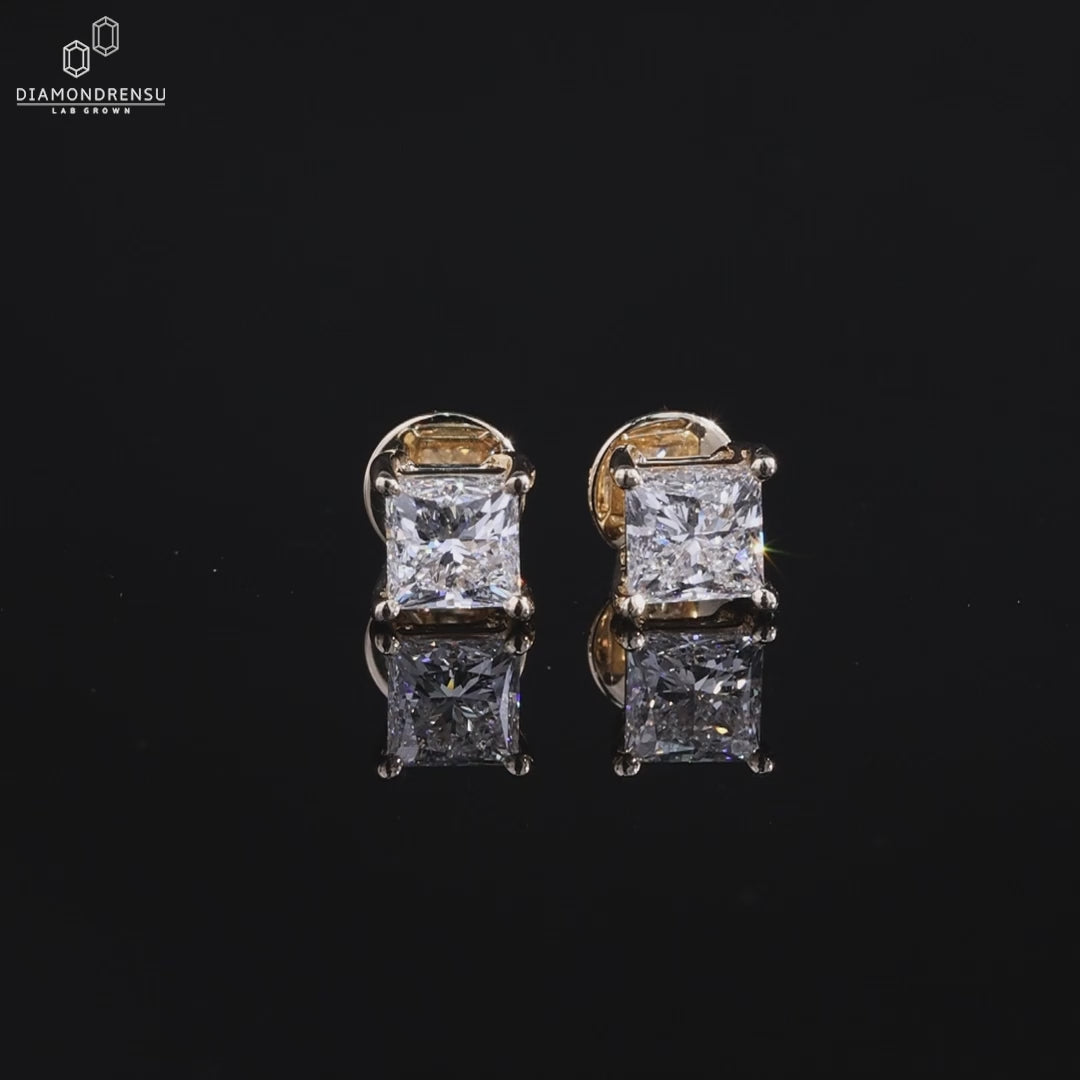 1.57 TCW Princess Cut Lab-Grown Diamond Stud Earrings