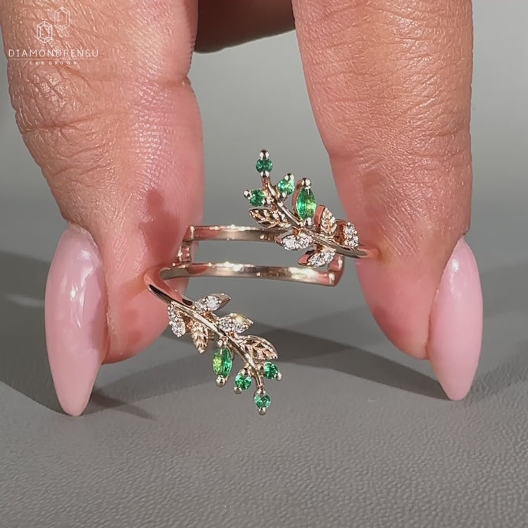 Wrap wedding band with emerald diamond band.