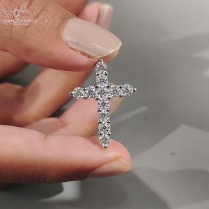 Round Lab-Grown Diamond Cross Pendant 1.2 CT