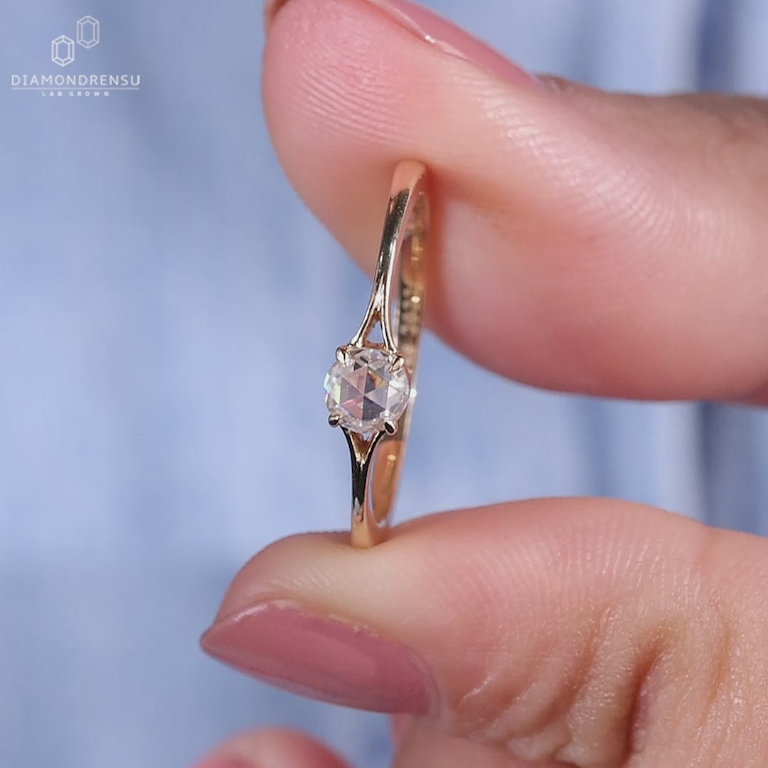 0.24 CT Round Rose Cut Lab Created Diamond Engagement Ring