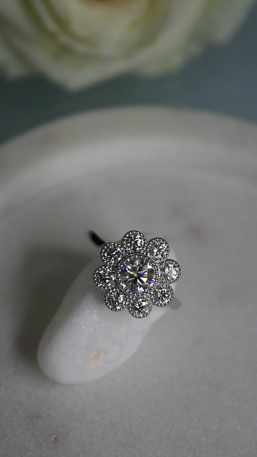 Flower Style, 1.52 TCW Round Cut Cluster Halo Moissanite Wedding Ring