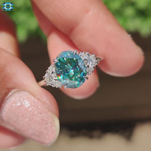 Oval Cyan Moissanite with Side Stones Ring 2.3 TCW