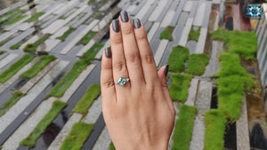 Tapered Baguette Cyan Blue Moissanite Princess Three Stone Ring 2.3 TCW