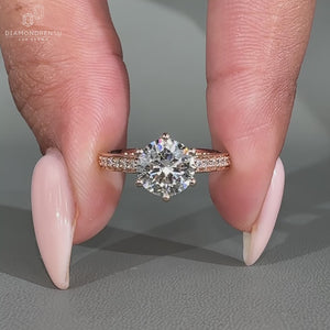 Hidden halo engagement ring in pave setting ring.
