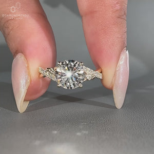Nature Inspired Engagement Ring in yellow gold setting.
