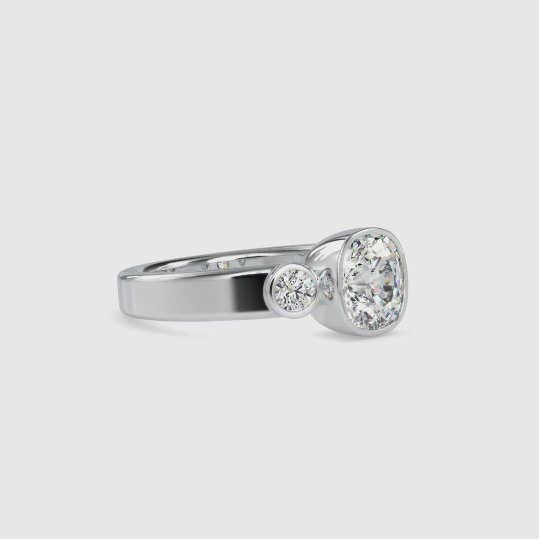 Cushion Diamond Engagement Ring with 3 Stone Setting