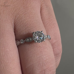 Round Lab-Grown Diamond Marquise Pavé Vintage Style Ring 0.5 - 2 CT