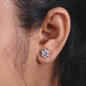 1.0-4.0 TCW Round Lab-Grown Diamond Stud Earrings, Six Prongs