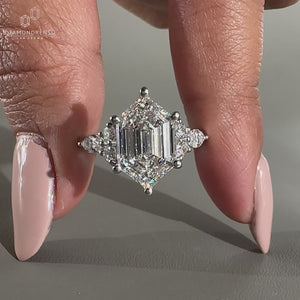 Hexagon Cut Lab-Grown Diamond Ring with Side Stone