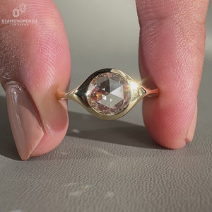 Round rose cut diamond ring with flair shank ring
