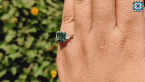 Unique 2.94 Asscher with Epaulettes Moissanite Three Stones Engagement Ring