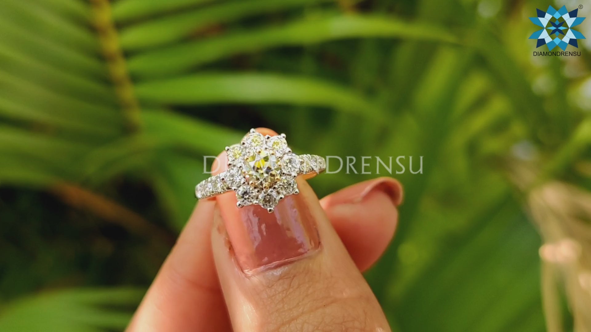 1.00 TW Round OEC Classic Cluster Pave Engagement Ring