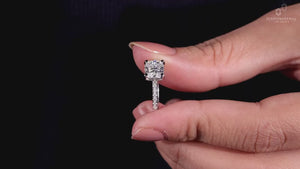 1.20 CT Cushion Cut Engagement Ring, Lab Grown Cushion Diamond Ring, Hidden Halo Ring