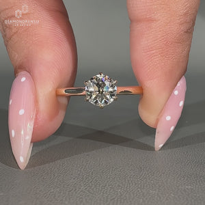 Round Old European Cut Ring six claw prong setting.
