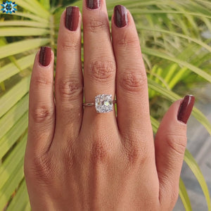 5.25 TCW Cushion OEC Adorned Cathedral Hidden Halo Engagement Ring