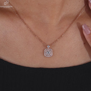 Round Lab-Grown Diamond Double Halo Pendant