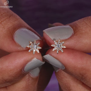 Petite Round Cut Lab Grown Diamond Floral Style Wedding Earrings