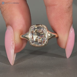 Cushion rose diamond ring tapered shank bezel set.