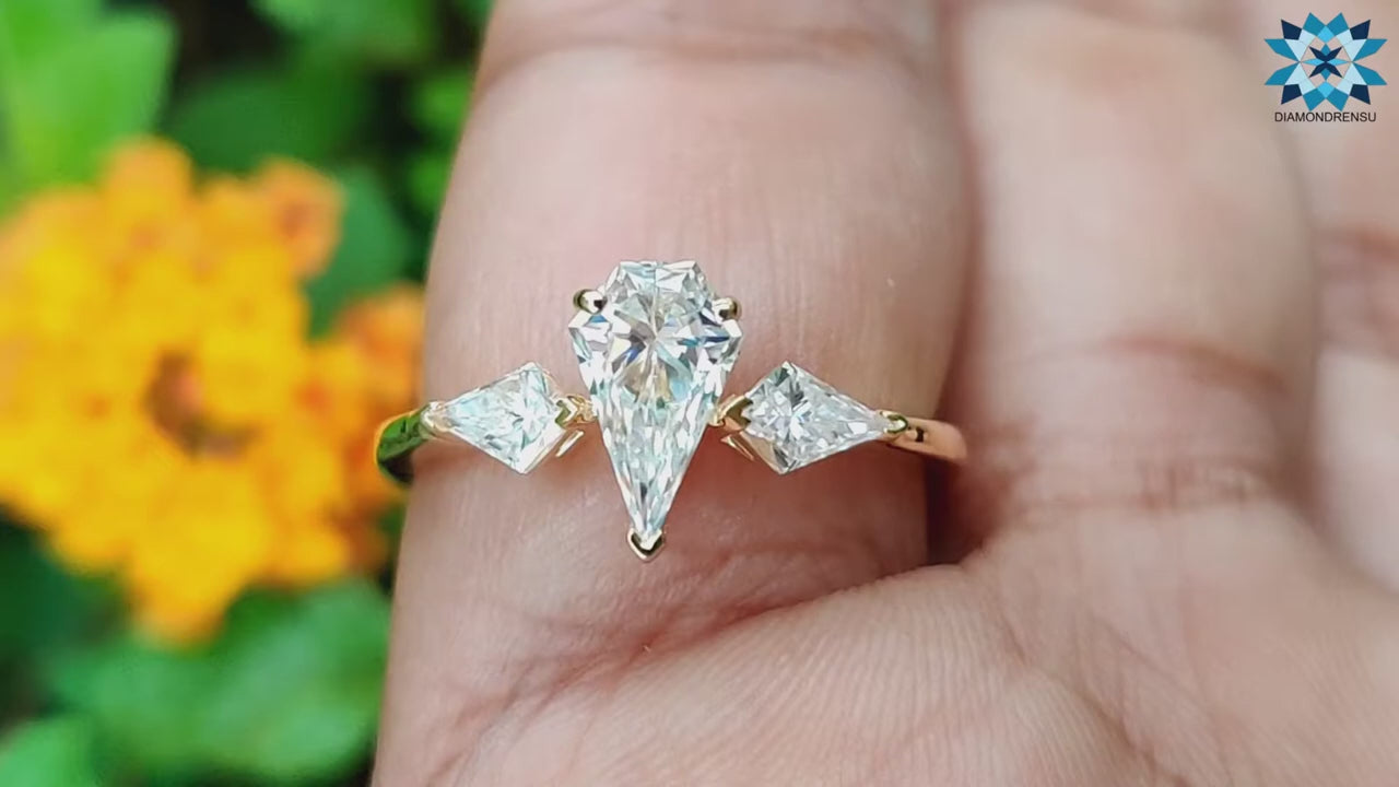 Unique 1.35 TW Spear and Kite Cut Three Stones Engagement Ring