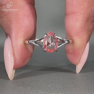 Pear rose cut ring with split shank and four claw prong setting.
