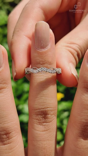 1.20 MM Round Lab Grown Diamonds Band, Wave Design Vintage Wedding Band