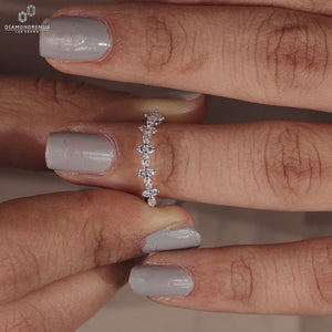 AUSM0308 - Marquise and Round Cut Lab Grown Diamond Curved Wedding Band - 18K White Gold - Size N