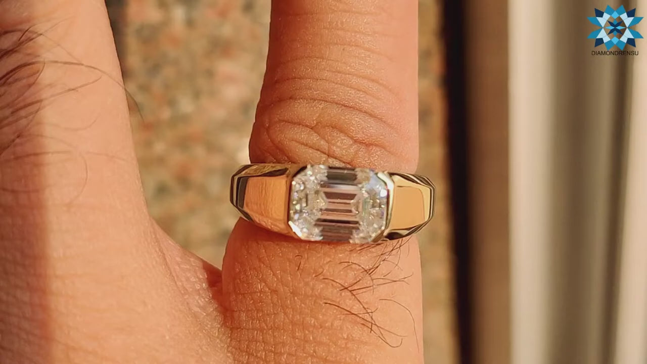 Statement Ring, 2.37 CT Emerald Cut Moissanite Half Bezel Solitaire Ring