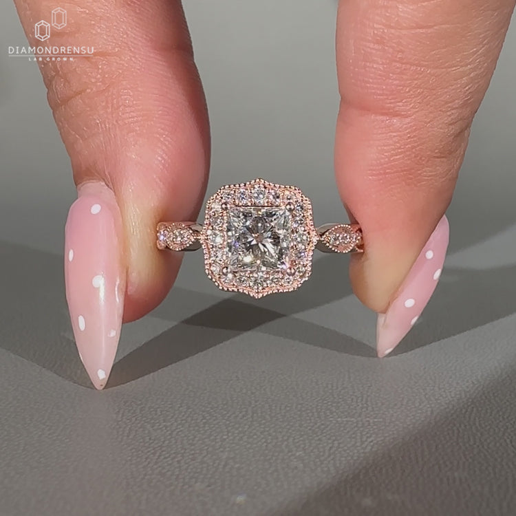 Vintage Princess Cut Diamond Ring milgrain setting.
