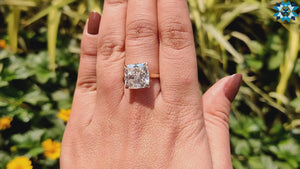Unique 7.40 TCW Cushion Rensu Cut Hidden Halo Moissanite Engagement Ring