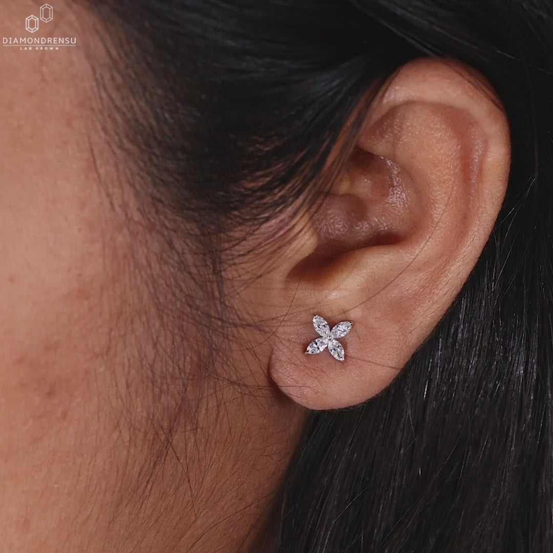 Lab Grown Diamond Earrings, Marquise Cut Diamond Earrings for Women