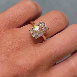 Cushion Old Mine Cut Lab-Grown Diamond Solitaire Ring 5 CT - 18k Yellow Gold - Size L