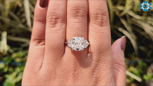 4.31 TCW Cushion Cut with Half Moon Antique Three Stones Engagement Ring