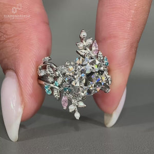 Round Old European Cut Ring with 6 leaf style prong setting.