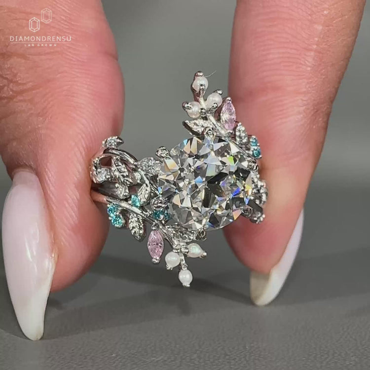 Round Old European Cut Ring with 6 leaf style prong setting.