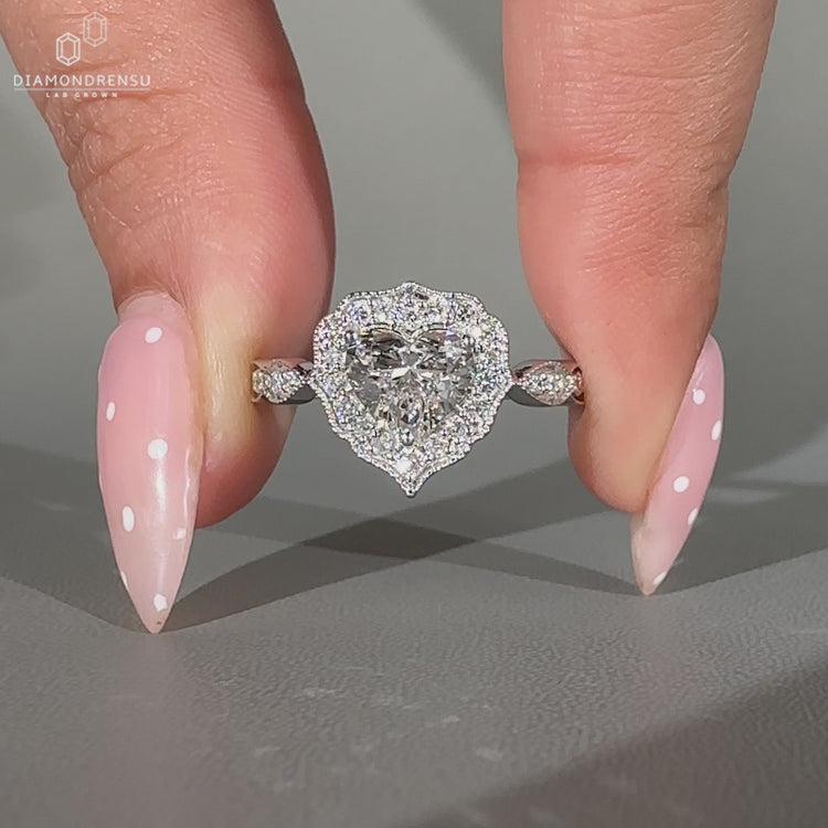 Vintage Heart Cut Diamond Ring milgrain setting.