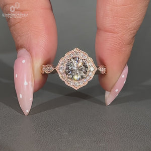 Round Cut Diamond Ring cathedral pave design.
