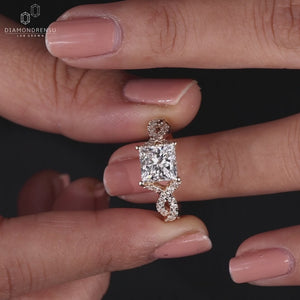 Twisted pave band with 4 prong setting.
